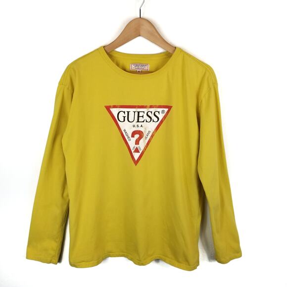 Guess Long Sleeve T-Shirt Unisex Yellow Size XS - Picture 2 of 5